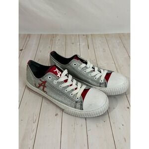 FOCO Alabama Roll Tide Women's Sparkle Silver Burgundy Canvas Sneakers - Size-8